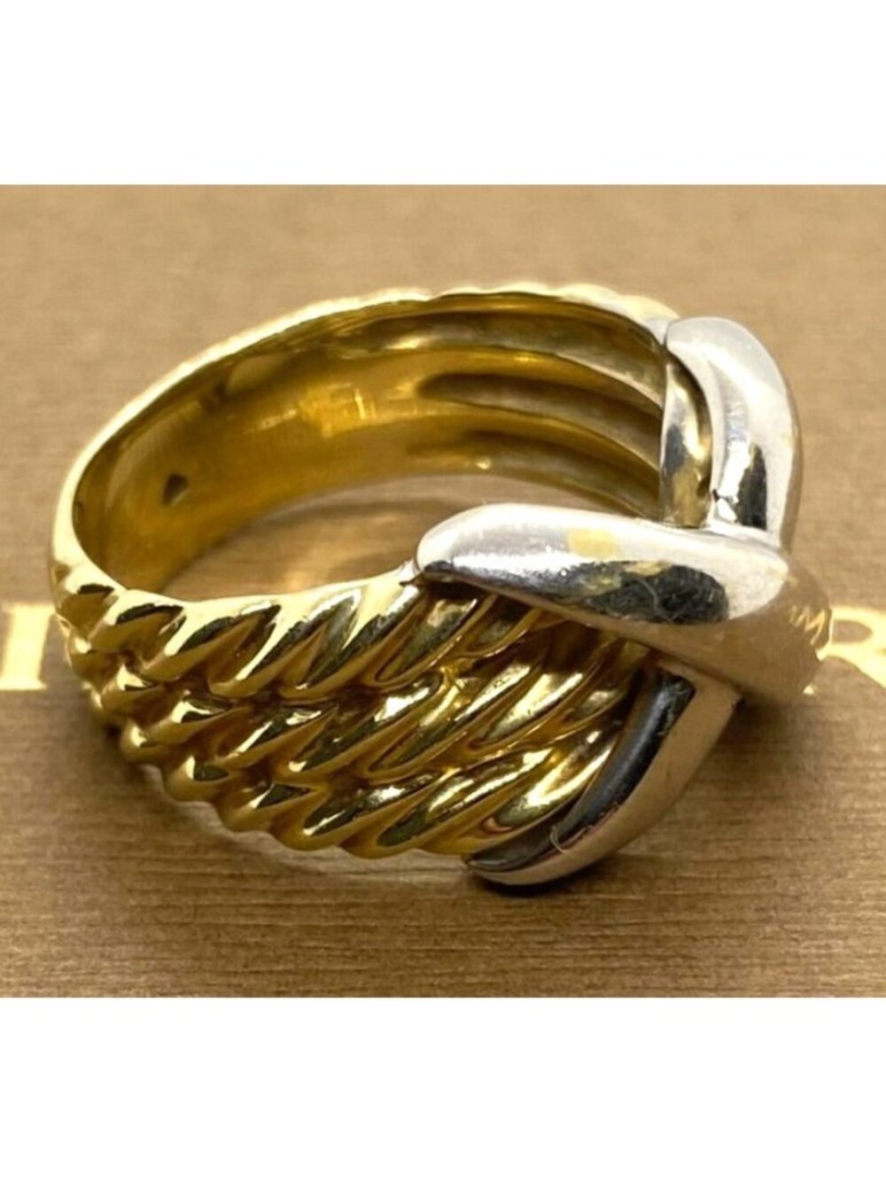 David Yurman 14K White and Yellow Gold Triple Cable X Ring Size 6.5 - Picture 5 of 9